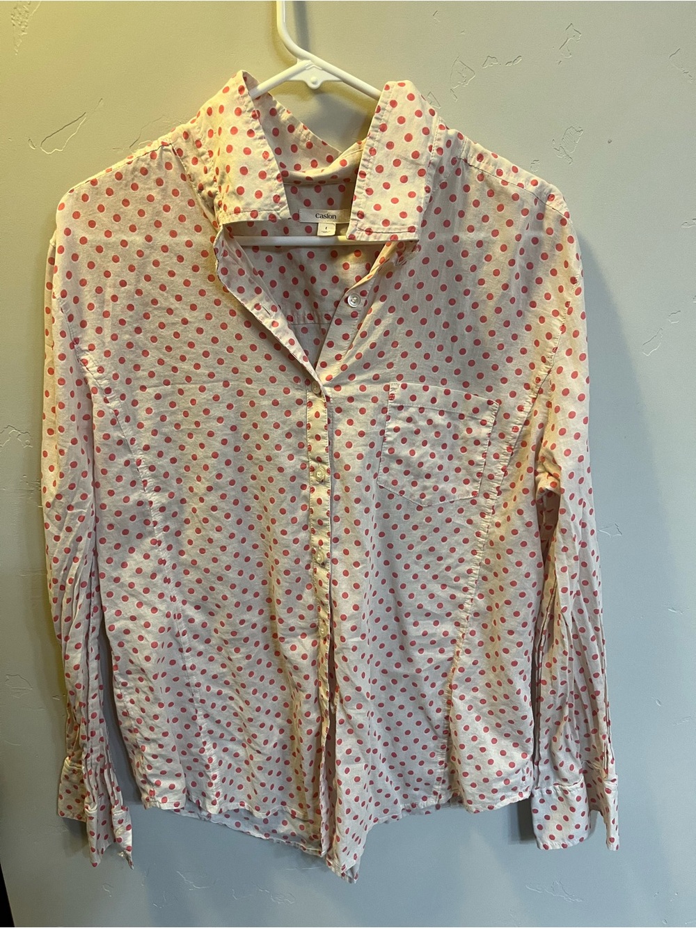 Caslon 100% Cotton Polka Dot Botton Up Shirt - Size Large